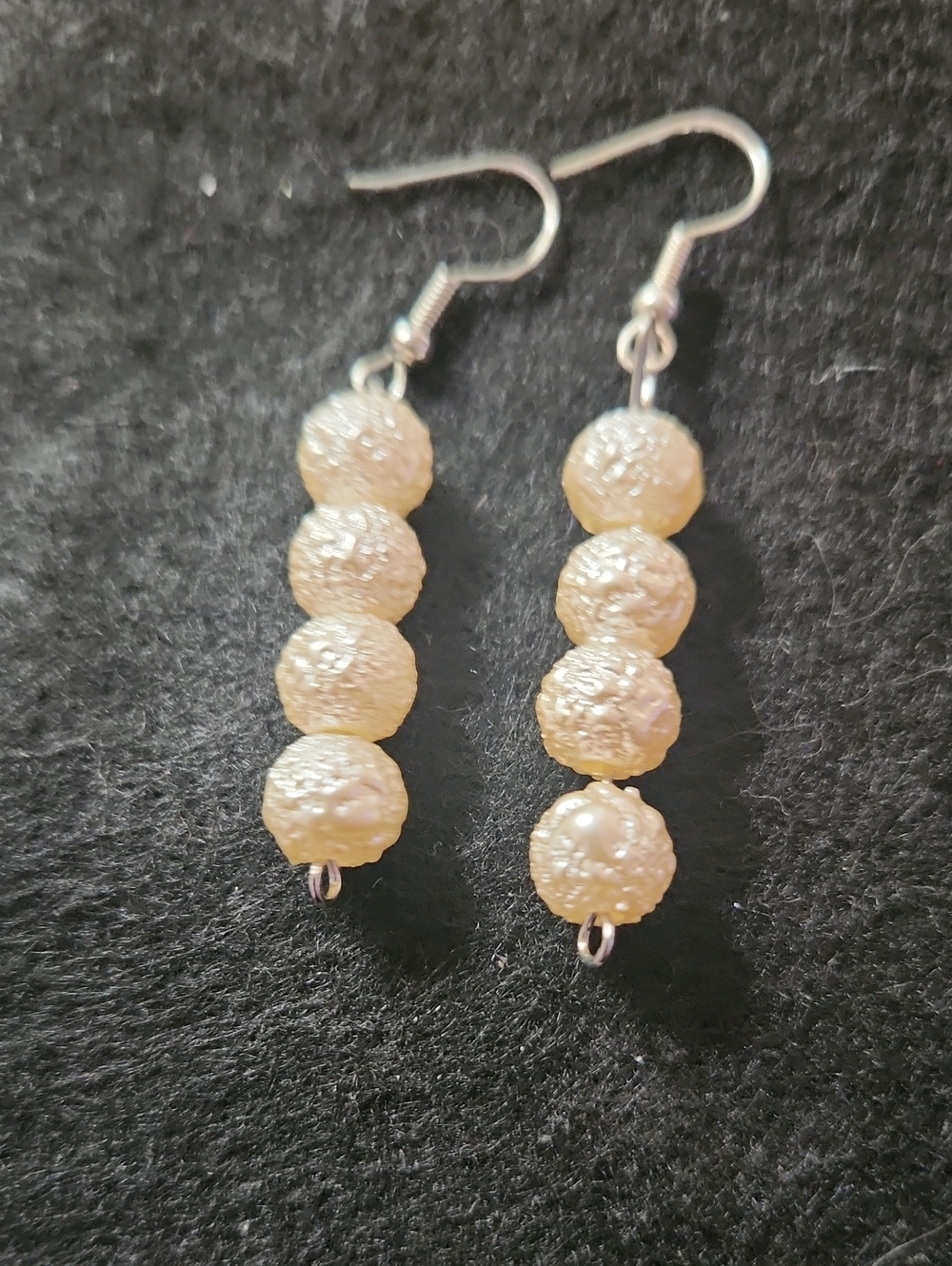 Hand Crafted Cream Textured Bead Drop Earrings